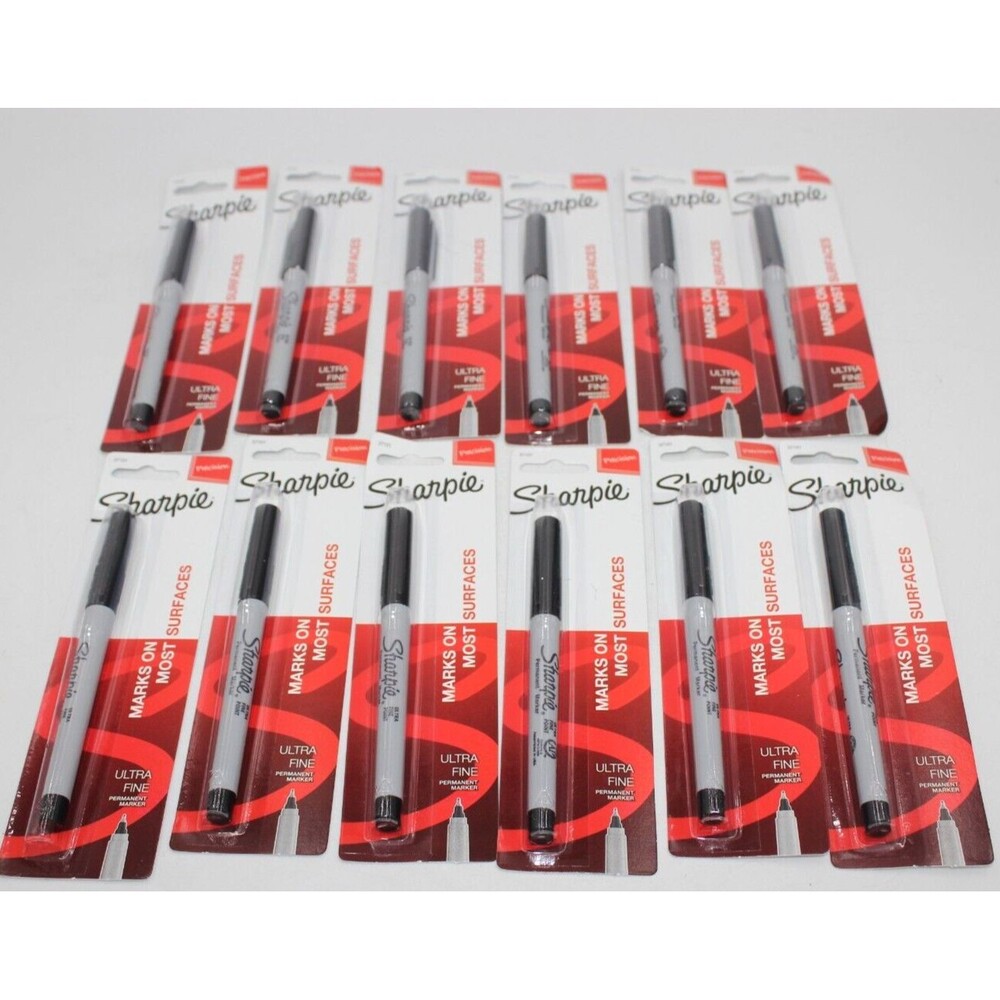 Lot of 12 Brand New Sharpie Permanent Ultra-Fine Point Markers, Black Packages
